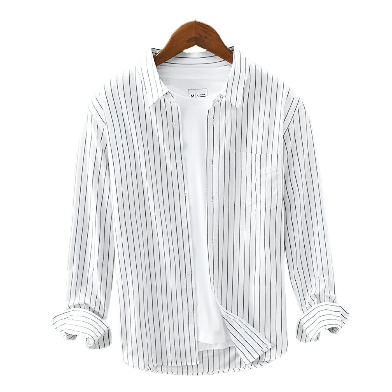 Men's Cotton Striped Long-Sleeved Shirt – Stylish and breathable with a bold striped pattern, offering comfort and versatility for any occasion.








