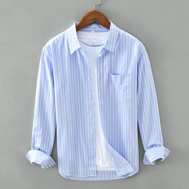 Men's Cotton Striped Long-Sleeved Shirt – Stylish and breathable with a bold striped pattern, offering comfort and versatility for any occasion.








