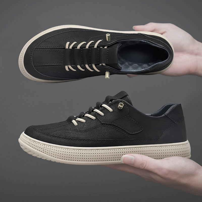Summer men's round toe board shoes with breathable cowhide leather surface, offering comfort and style for casual wear.








