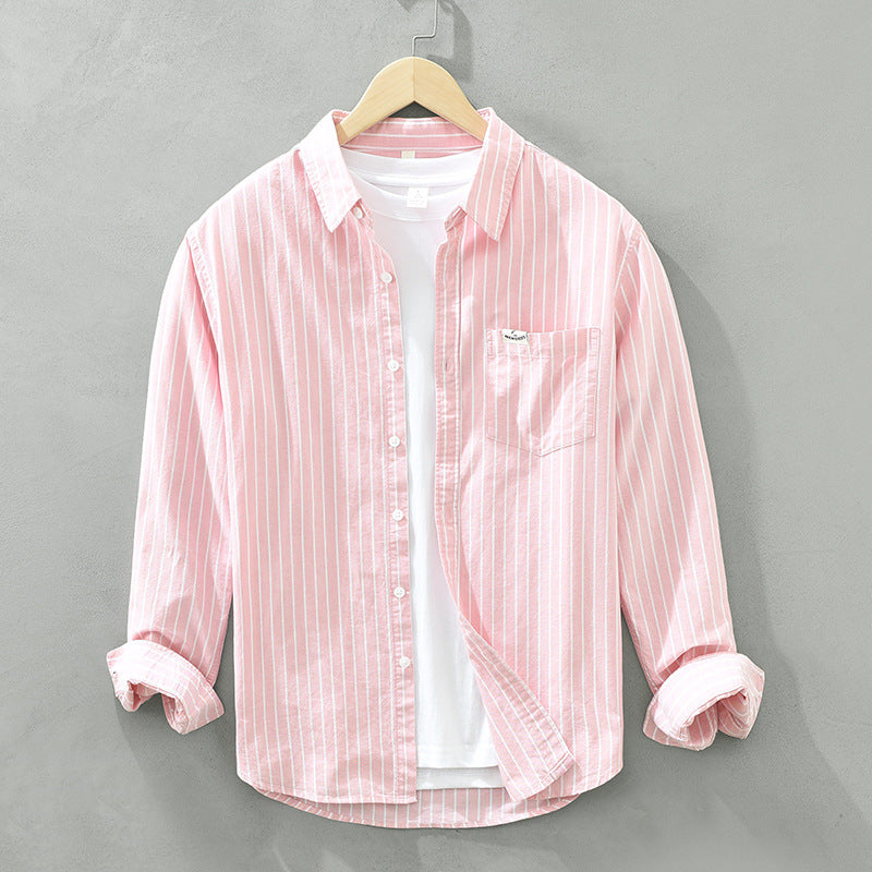 Men's Cotton Casual Striped Oxford Long-sleeved Shirt, breathable cotton, modern striped design, button-down collar, versatile and stylish.