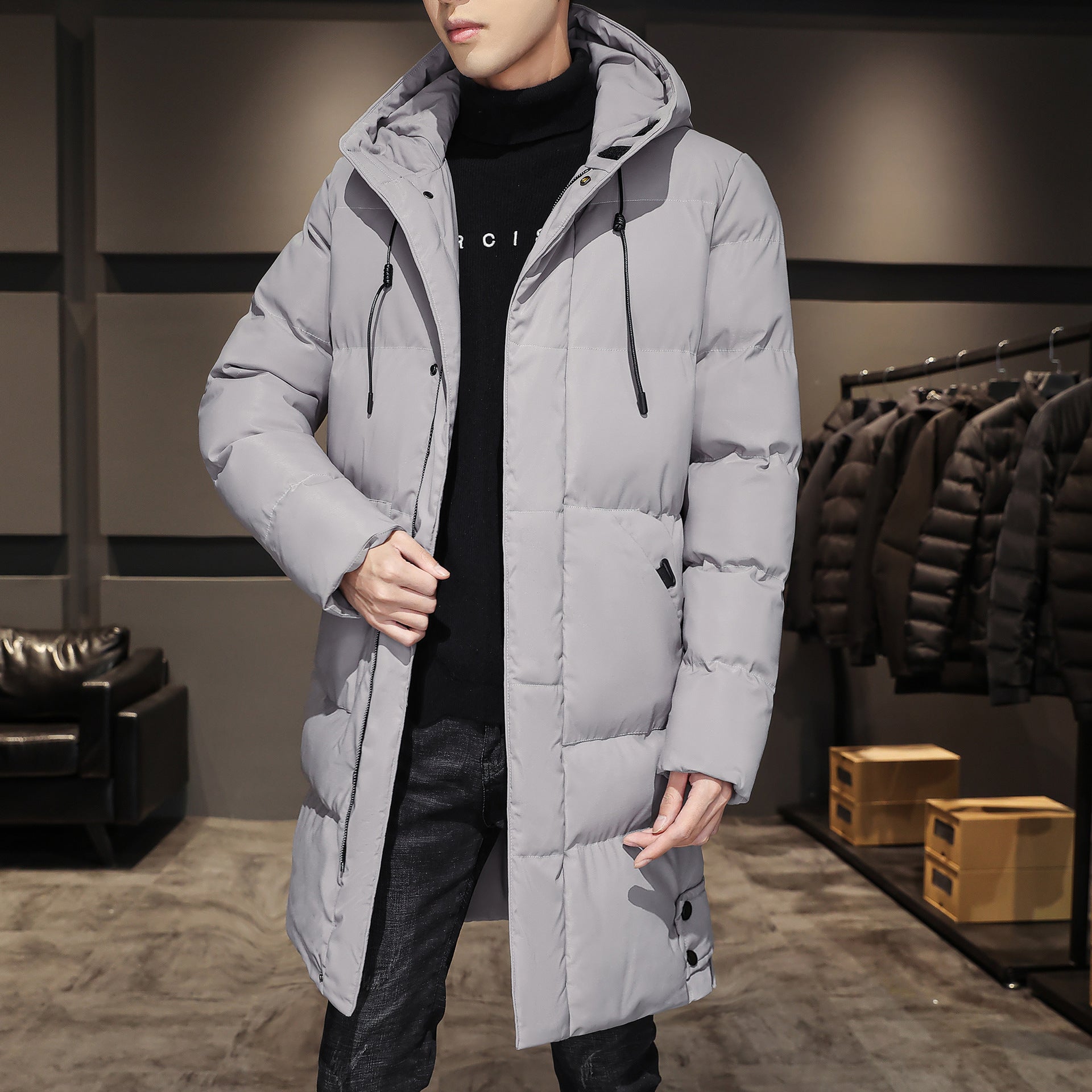 Plus Size Men’s Thick Winter Mid-Length Cotton Coat with Warm Lining

