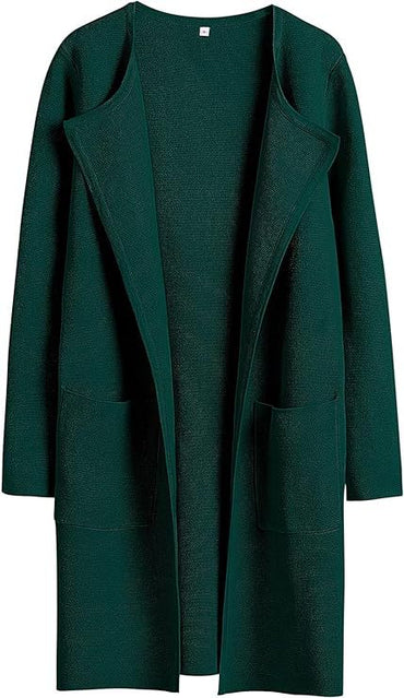Women's Slim Fit Woolen Mid-Length Coat with Pockets and Lapel – Autumn & Winter Fashion

