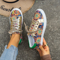 Round toe board shoes printed canvas for women, featuring unique prints, durable canvas upper, and comfortable fit for casual wear.








