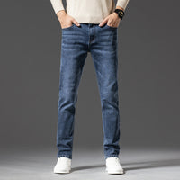 Men's high-end stretch business jeans with refined smart-casual fit