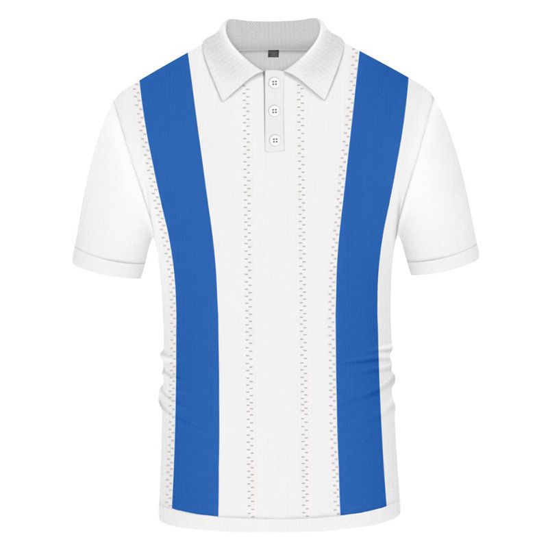 Men's striped slim-fit short-sleeved sweater with a modern, stylish design.