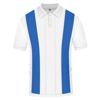 Men's striped slim-fit short-sleeved sweater with a modern, stylish design.