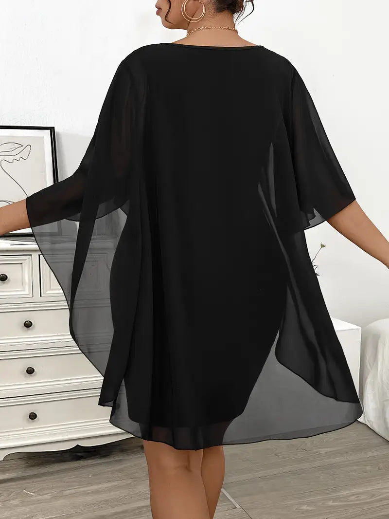 “Chiffon Shawl Wrapped Hip Plus Size Dress – elegant plus size women’s dress with a flowing chiffon shawl, perfect for special occasions and evening wear – Hot Deal Warehouse fashion”


