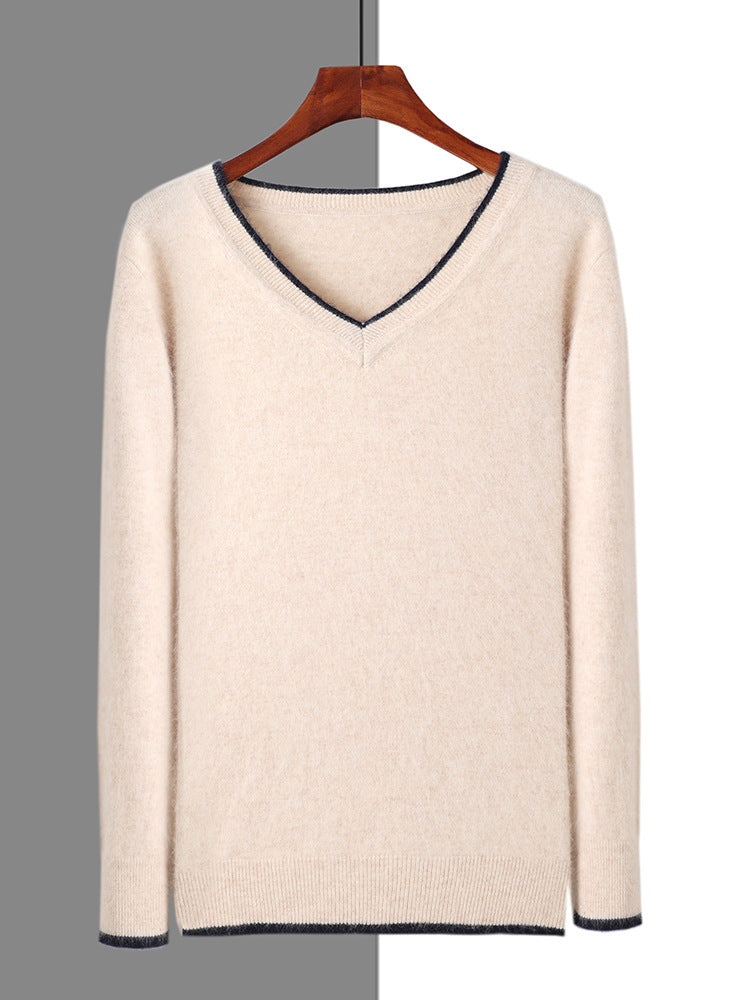 Men’s Pullover V-neck Loose Color Matching Plus Size Thermal Sweater, Comfortable and Stylish for Cold Weather Wear.
