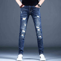 Men’s Ripped Fleece Padded Jeans – slim-fit, stretchable, and fleece-lined for warmth and style.
