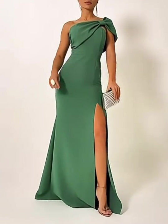 “Charlize Green Bow Evening Dress – women’s elegant evening dress featuring a statement green bow, perfect for formal events and special occasions – Hot Deal Warehouse fashion”

