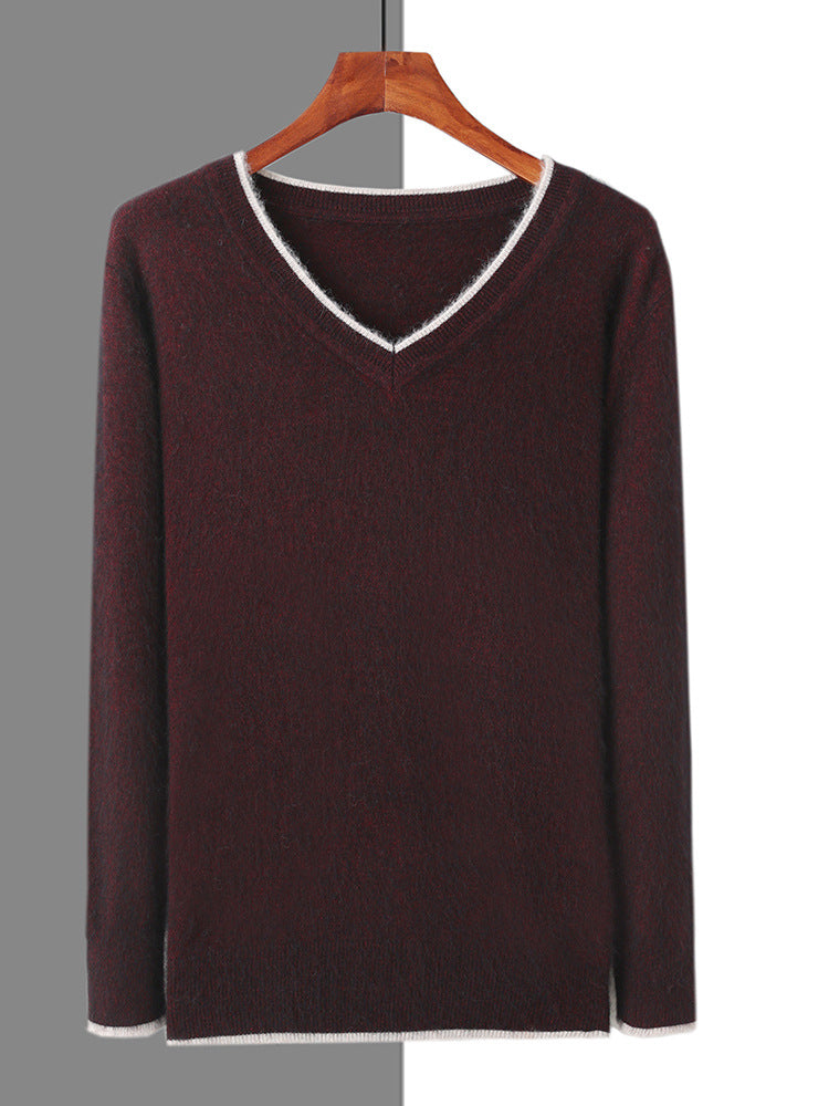 Men’s Pullover V-neck Loose Color Matching Plus Size Thermal Sweater, Comfortable and Stylish for Cold Weather Wear.