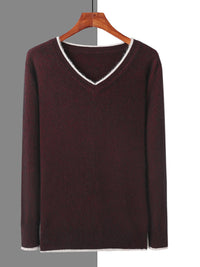Men’s Pullover V-neck Loose Color Matching Plus Size Thermal Sweater, Comfortable and Stylish for Cold Weather Wear.