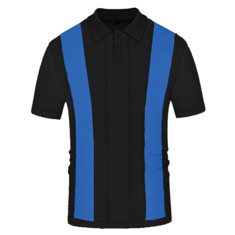 Men's striped slim-fit short-sleeved sweater with a modern, stylish design.
