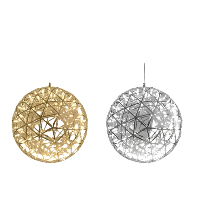 Elegant spherical ball chandelier in a modern commercial lobby

