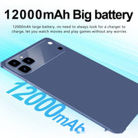 Phone back with 12000mAh battery text on a blue gradient background