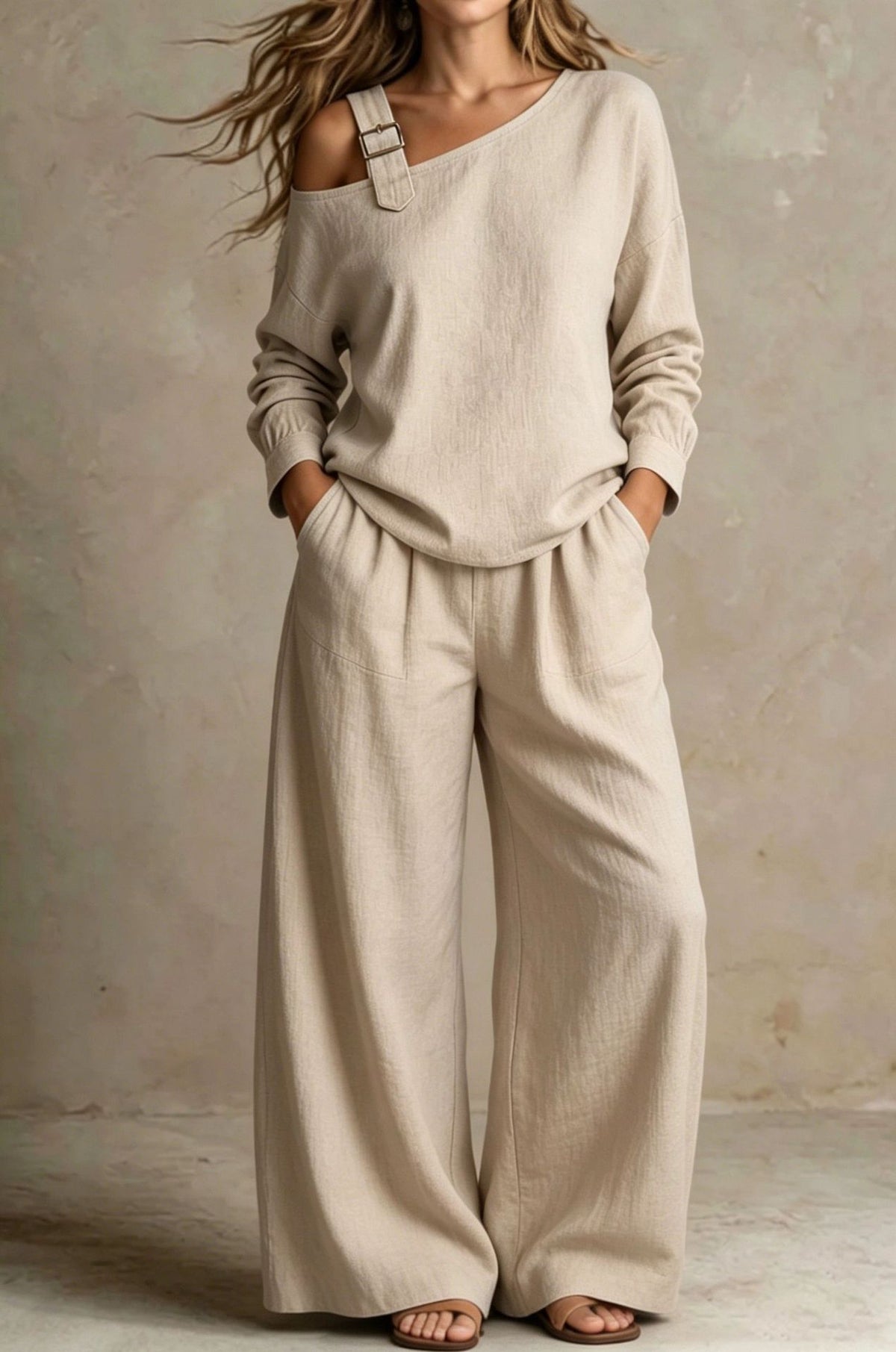 two-piece linen outfit women