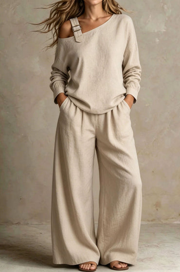 two-piece linen outfit women