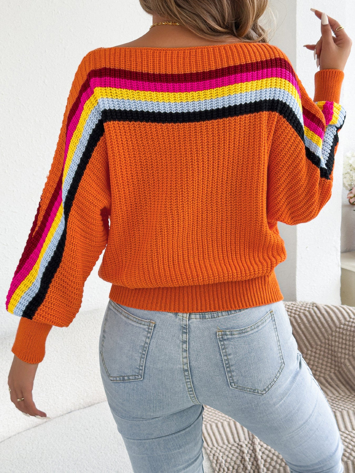 Rainbow Striped Offshoulder Sweater Hot Deal Warehouse