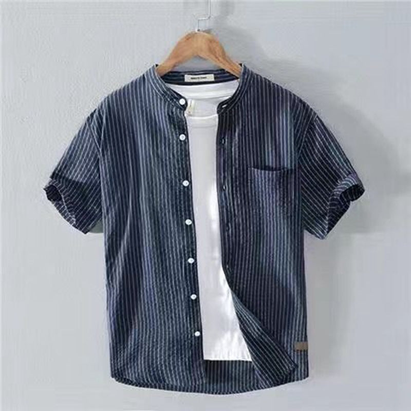 Men's Stand Collar Pullover Shirt, modern design, breathable fabric, stylish and versatile.