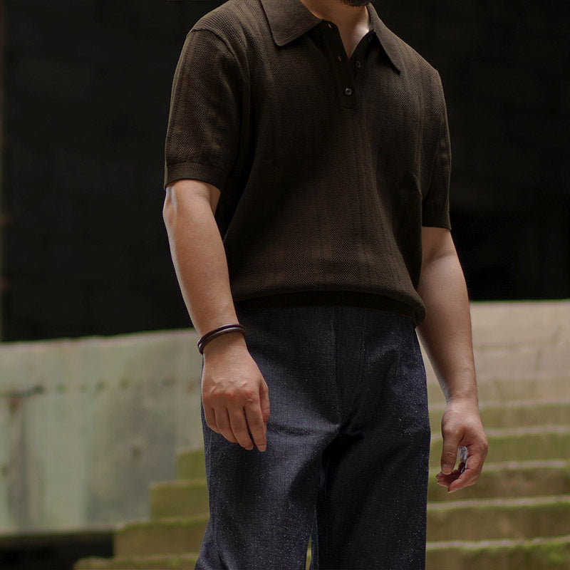 Men's Short-Sleeved Lapel Knitted Polo Shirt – Classic, breathable, and stylish everyday wear.

