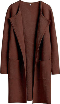 Women's Slim Fit Woolen Mid-Length Coat with Pockets and Lapel – Autumn & Winter Fashion

