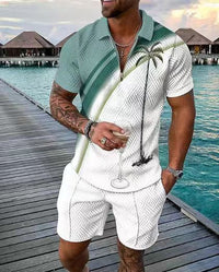Men's New Clothes Zipper Polo Short Sleeve Suit