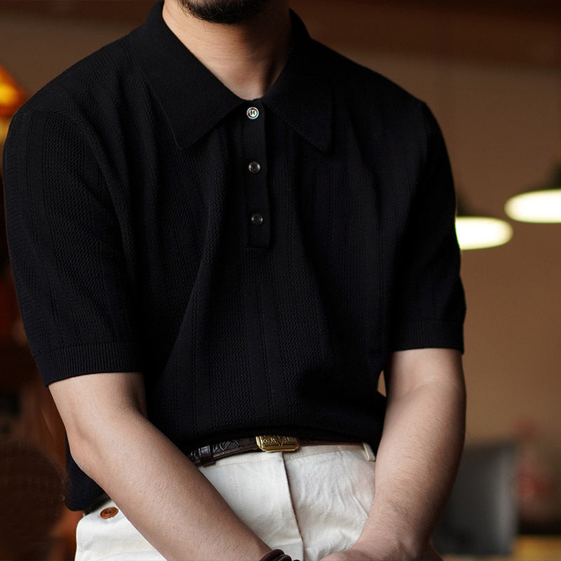 Men's Short-Sleeved Lapel Knitted Polo Shirt – Classic, breathable, and stylish everyday wear.

