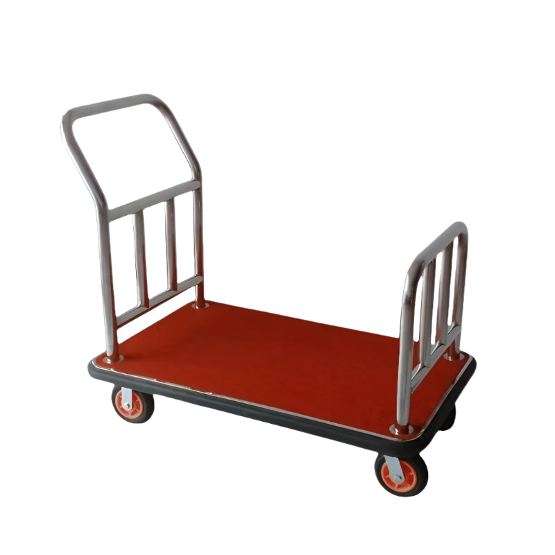 Titanium stainless steel concierge lobby cart with ergonomic handles and silent wheels.

