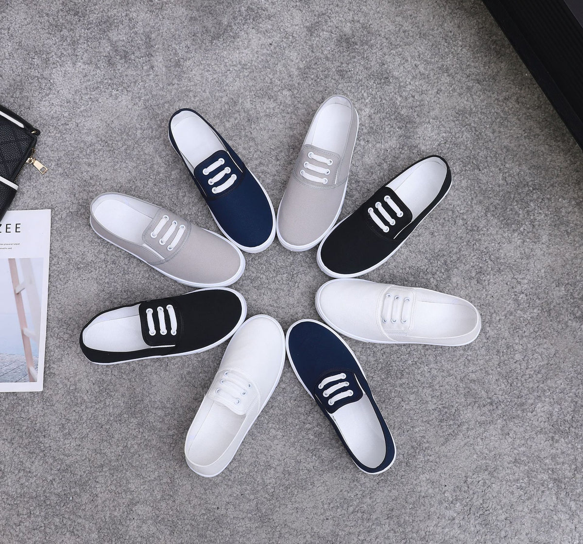 Comfortable slip-on canvas shoes for women with a flat sole, breathable upper, and versatile style, perfect for casual outings.








