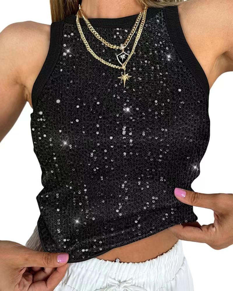 Sexy Cropped Sleeveless Sequin Leopard Print Vest – Bold leopard print with shimmering sequins for a standout look.








