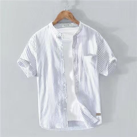 Men's Stand Collar Pullover Shirt, modern design, breathable fabric, stylish and versatile.