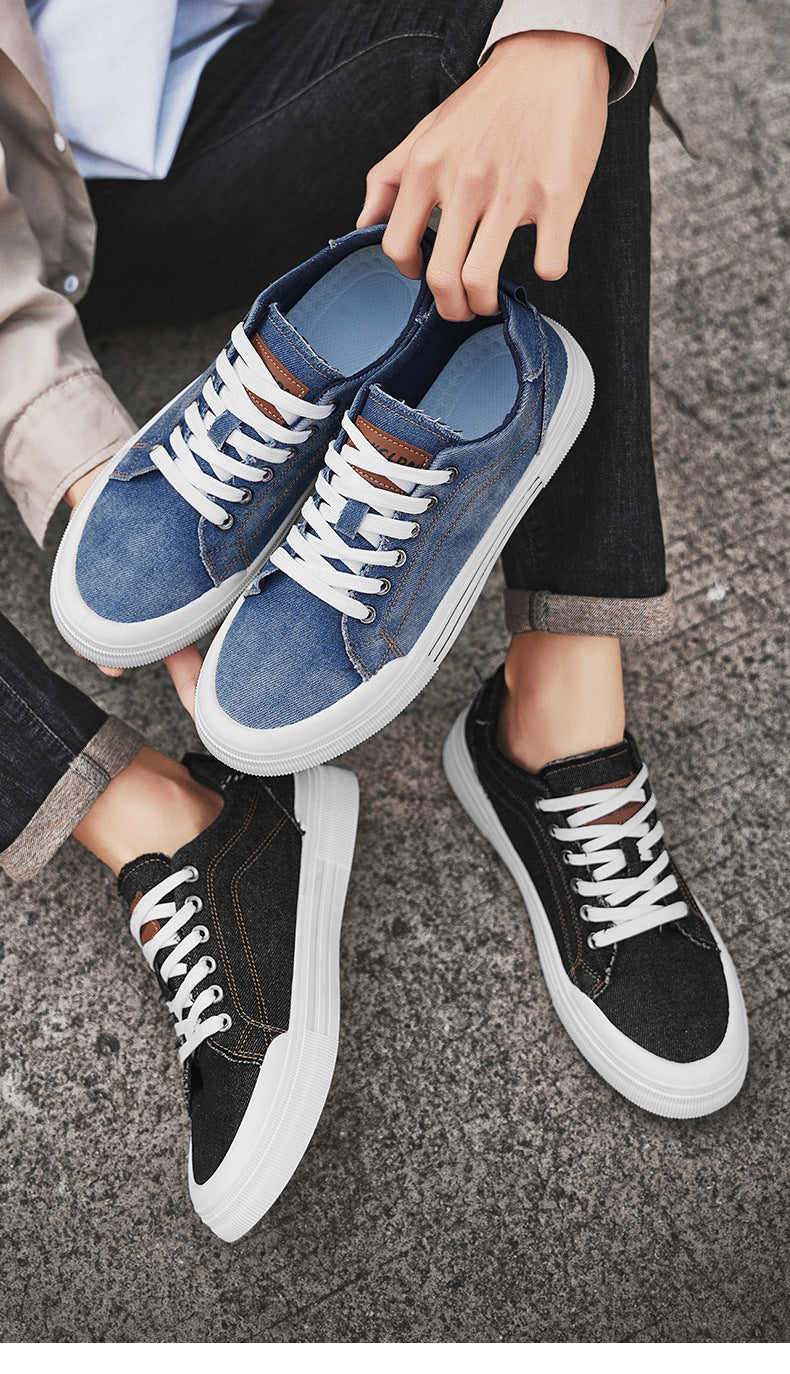 Men’s breathable canvas fashion sneakers in casual style with lace-up design and non-slip sole.

