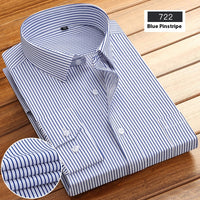 New Business Striped Long-Sleeved Shirt for Men, designed for spring and autumn with a stylish stripe pattern and comfortable fit. Perfect for both casual and semi-formal looks.