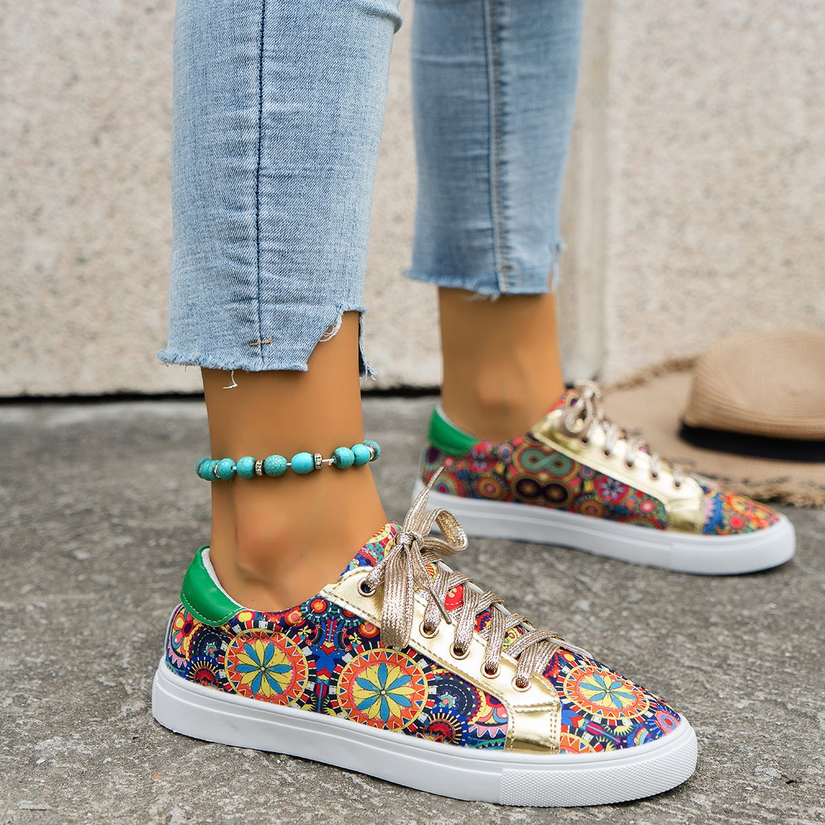 Round toe board shoes printed canvas for women, featuring unique prints, durable canvas upper, and comfortable fit for casual wear.








