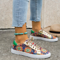 Round toe board shoes printed canvas for women, featuring unique prints, durable canvas upper, and comfortable fit for casual wear.








