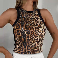 Sexy Cropped Sleeveless Sequin Leopard Print Vest – Bold leopard print with shimmering sequins for a standout look.








