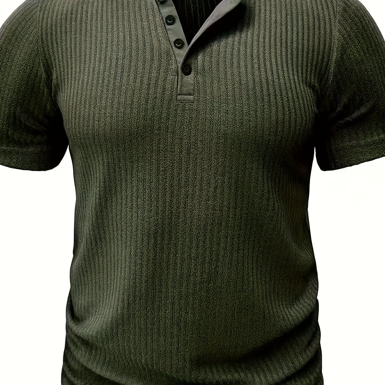 Men’s solid stripe pattern knit short sleeve Henley T-shirt—chic and stylish sports top for summer.








